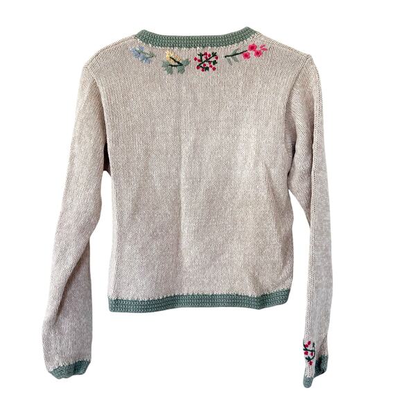 Vintage Orvis Tan Flower Embroidered Knit Cardigan Sz S - Picture 6 of 6